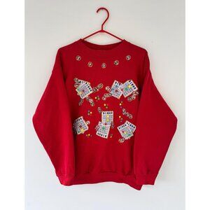 90s vintage red bingo casino lover novelty reworked funny ugly pullover sweater